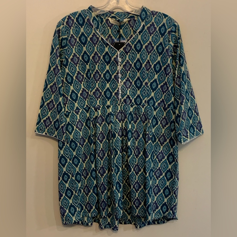 NWT RAPSODIA Cotton Empire Waist Top w/ Silver Accents
